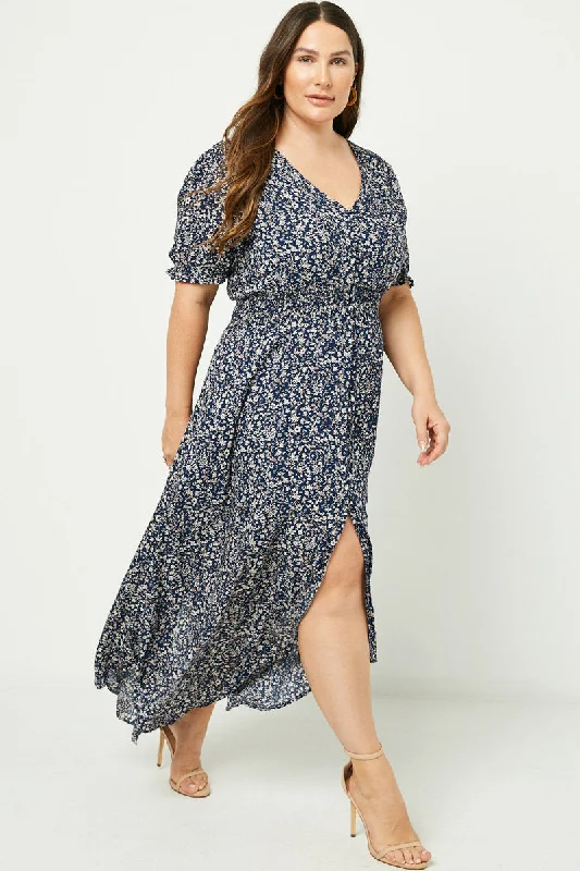 Plus size dresses with hidden support shape secretly -Plus size dresses with crisscross back designs for added style -Floral Ruched Waist Maxi Dress