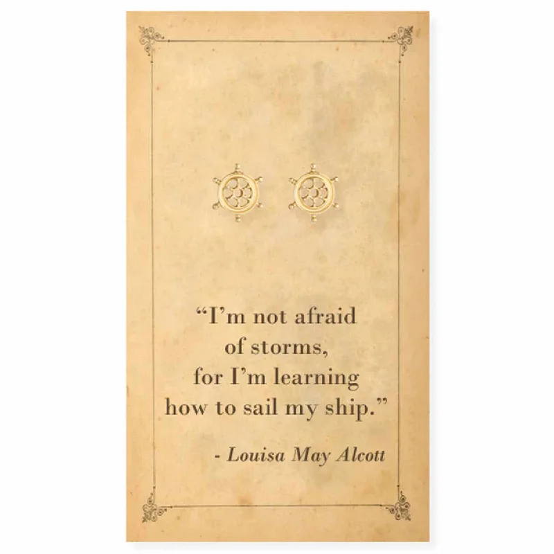 Drop Earrings with Matte Finish -Literary Quotes Louisa May Alcott Ship Wheel Post Earrings