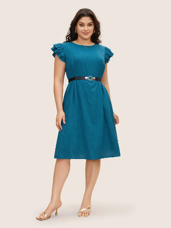 Plus size dresses featuring tie-dye patterns are quirky -Plus size dresses with a vintage look -Textured Tiered Ruffle Cap Sleeve Dress