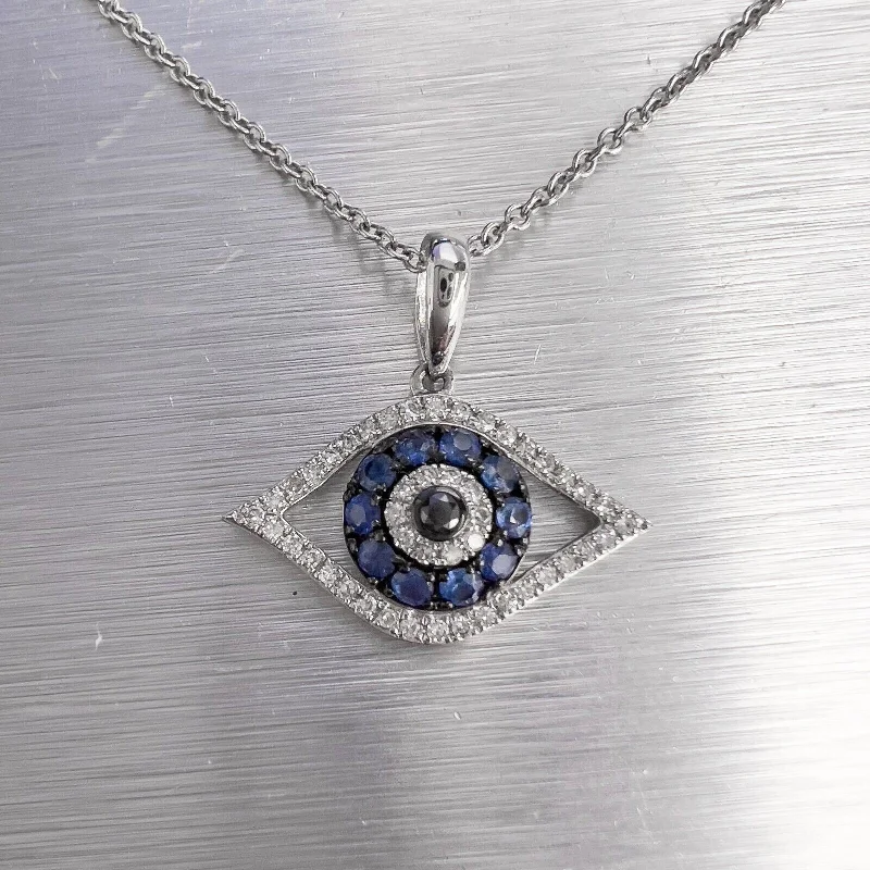 Personalized necklaces and pendants with name engravings for a custom touch-EFFY 14k White Gold Diamond & Sapphire Evil Eye Necklace 18" 0.42ctw RET: $1,195