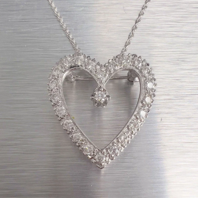 Necklaces and pendants with ocean-inspired designs for a refreshing, beachy feel-14k White Gold Diamond Heart Necklace / Brooch Pin 0.48ctw G VS2 6.0g 18"