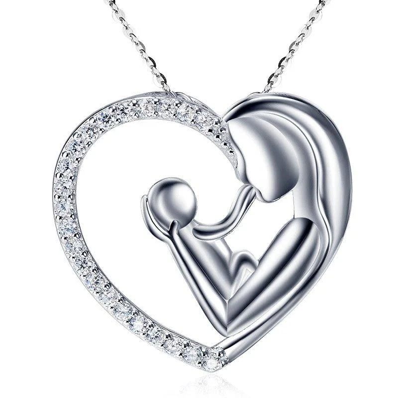 Beautiful necklaces and pendants with layered chains for a fashionable, chic look-Mother Child Necklace with Cubic Zirconia