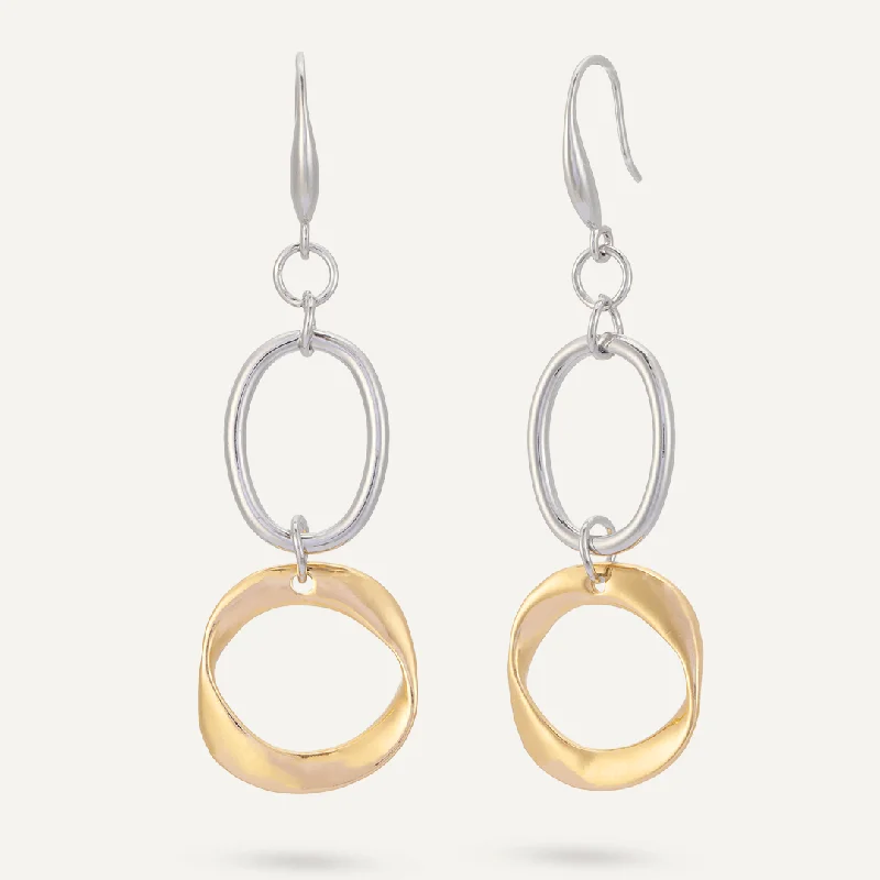 Adjustable Drop Earrings for Custom Fit -Abstract Geometric Hook Earrings In Gold & Silver Tone