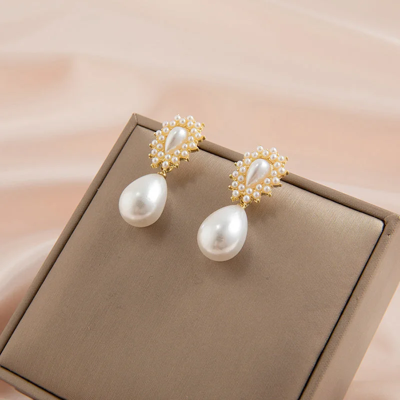 Push Back Drop Earrings for Convenience -Wholesale Vintage Baroque Drop Pearl Earrings