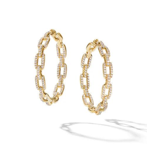 Waterproof Drop Earrings for Outdoor -Stax Chain Link Hoop Earrings in 18K Yellow Gold with Diamonds, 37mm