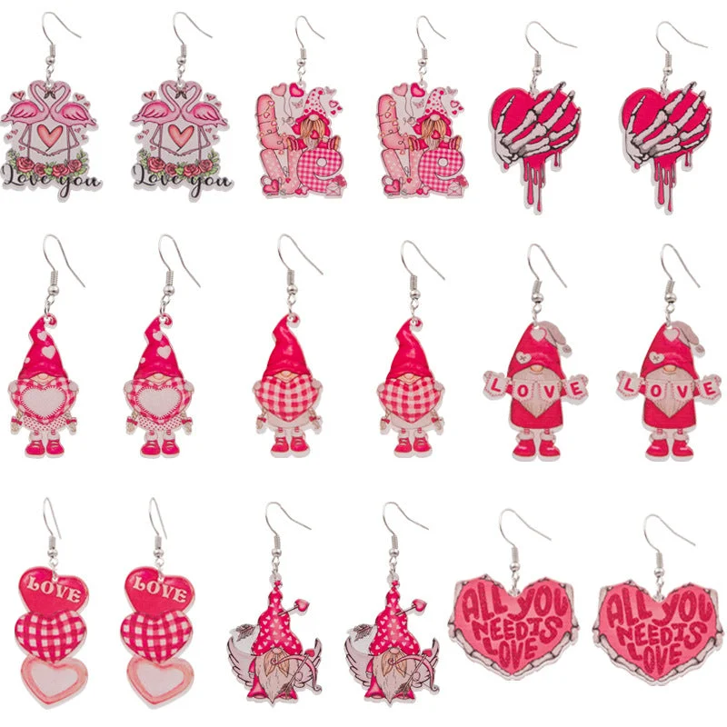 Waterproof Drop Earrings for Outdoor -Wholesale Valentine's Day Love Gnome Flamingo LOVE Acrylic Earrings