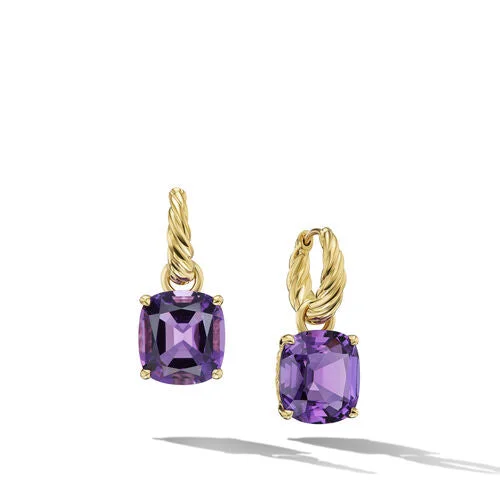 Drop Earrings with Textured Surface -Marbella Drop Earrings in 18K Yellow Gold with Amethyst, 25mm