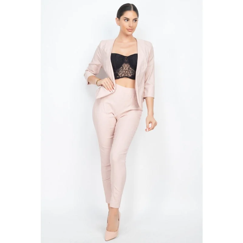 High-end Jeans for Exclusivity -Women's Nude 3' and '4 Sleeves Blazer & Skinny Capri Pants set