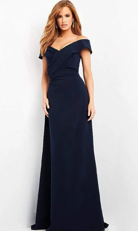 Plus size dresses featuring fuzzy accents are warm -Plus size dresses for plus size bridesmaids -Jovani - 06746 Off-Shoulder A-line Mother of the Groom Gown