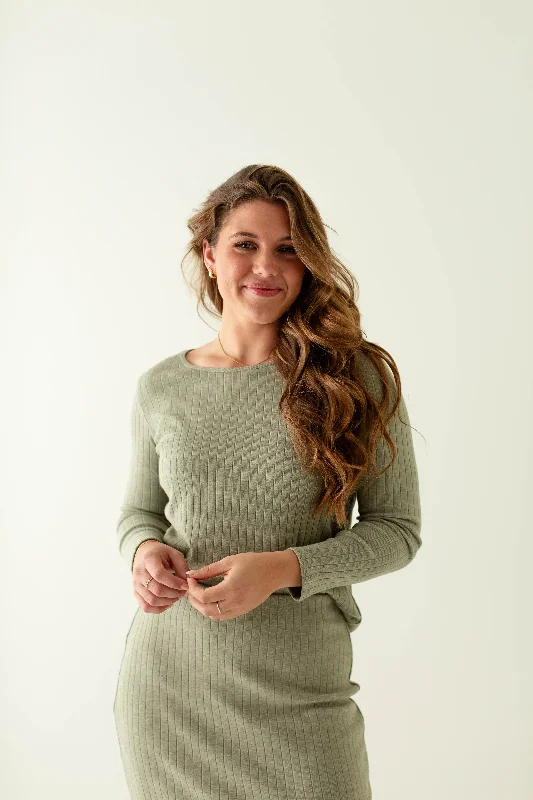 Plus size dresses with sleek finishes stay polished -Casual plus size dresses for running errands -'Sasha' Long Sleeve Ribbed Top in Soft Sage