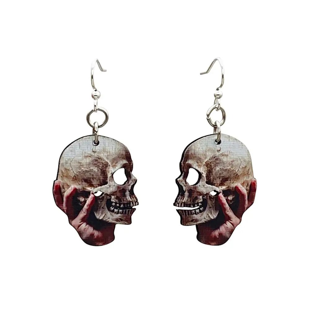 Drop Earrings with Floral Motifs -Skull and Hand Hook Earrings | 0.9" x 1.2" Hook Earrings | Handmade in USA