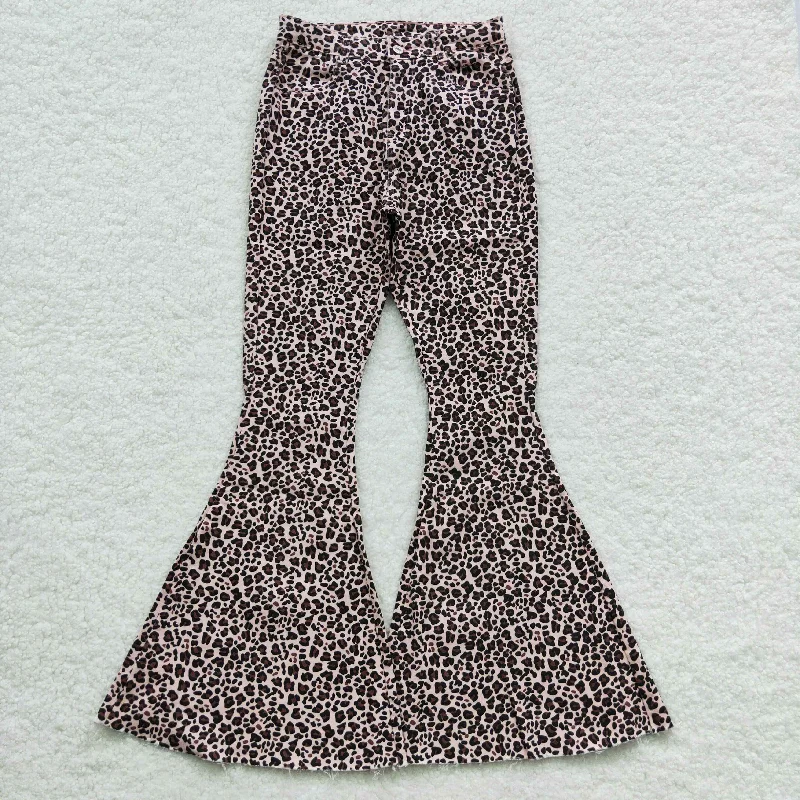 Mini Skirt Jeans for Flirty -Adult Leopard Bell Bottoms Denim Jeans P0117