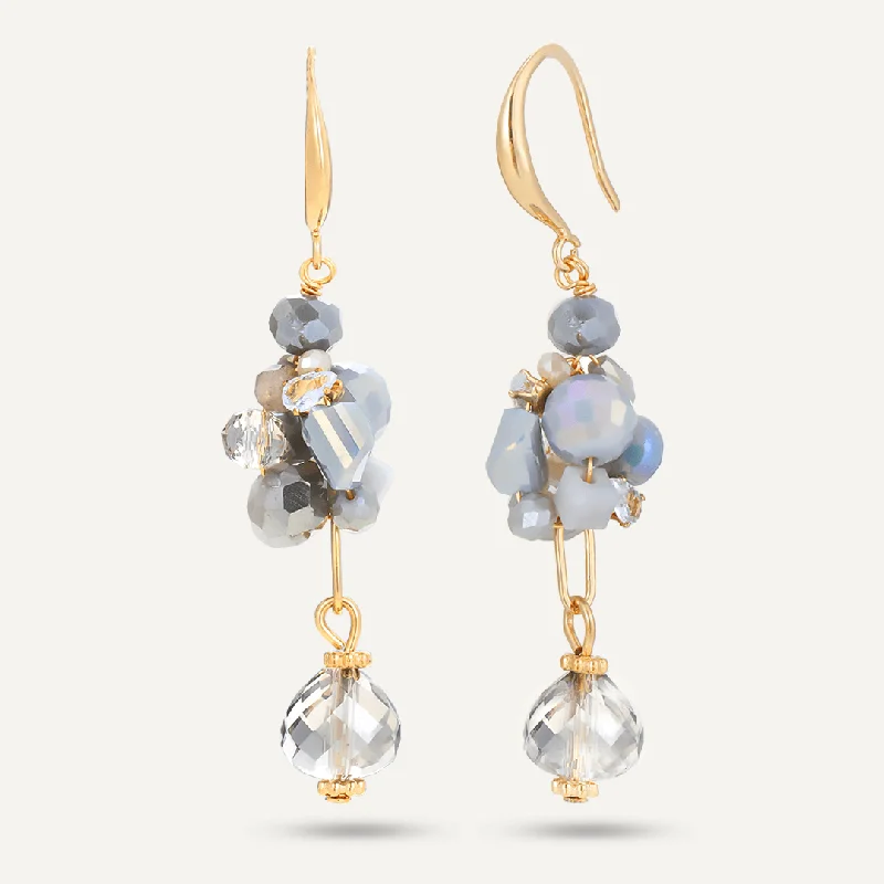 Drop Earrings for Formal Attire -Grey Crystal Cluster Hook Earrings In Gold-Tone