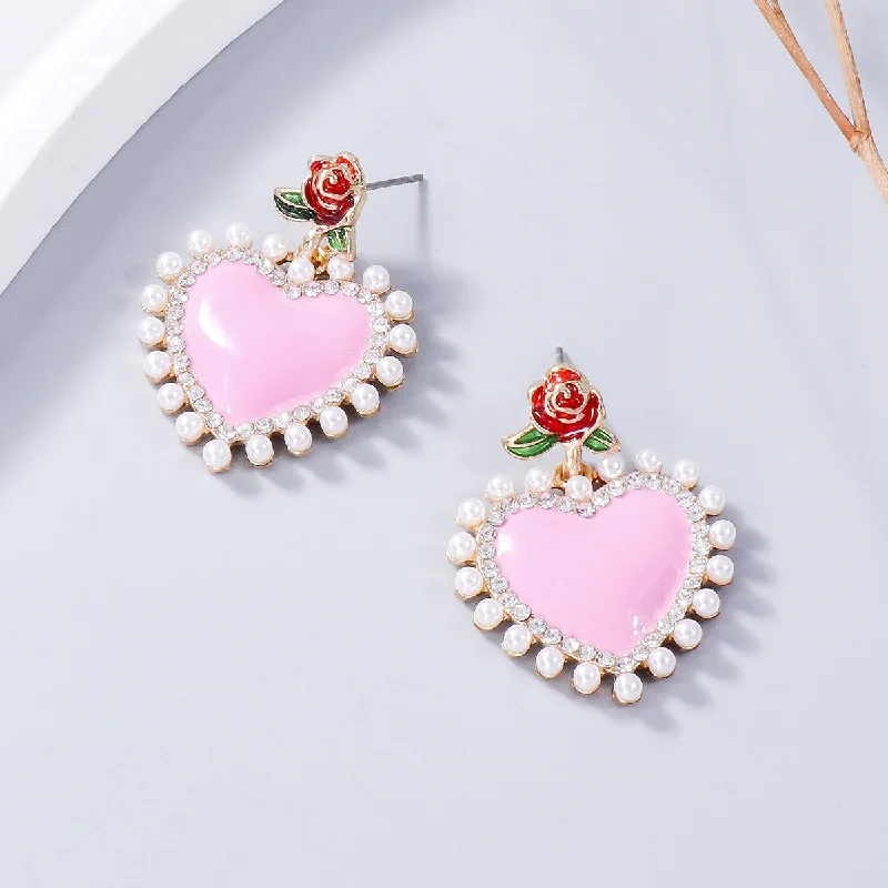 Star Shaped Drop Earrings for Charm -Wholesale Valentine's Day Pink Love Alloy Earrings