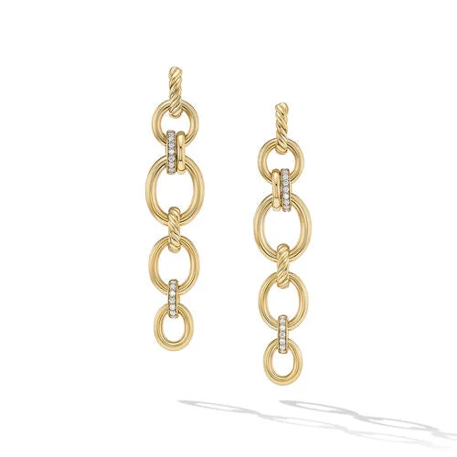 Beaded Drop Earrings for Party -DY Mercer Linked Drop Earrings in 18K Yellow Gold with Pavé Diamonds