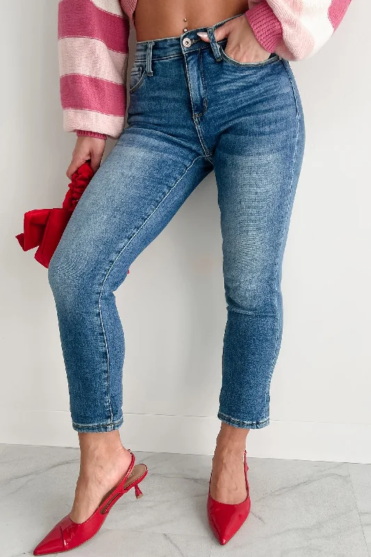 Jean Skirts for Feminine -Ashley Mid Rise Tummy Control Special A Slim Boyfriend Jeans (Dark)