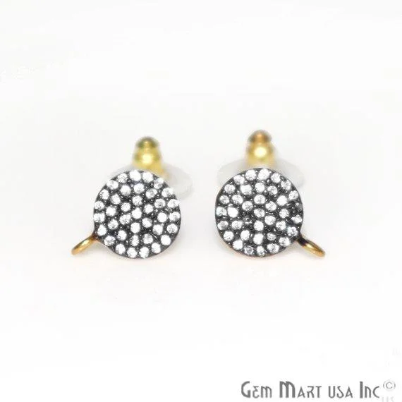 Drop Earrings with Hammered Finish -DIY Cubic Zirconia Earring Supply, Cubic Zircon Studs, CZ Pave Earrings, Loop Connector Earrings, Gold Bail Studs 1 Pair