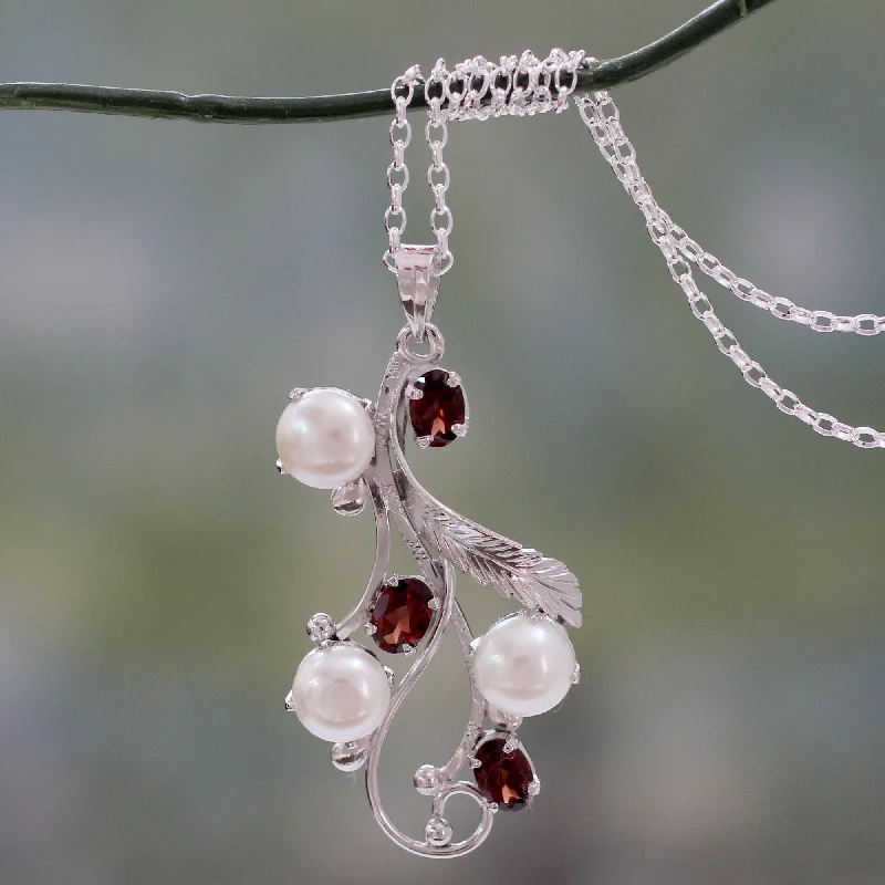 Trendy necklaces and pendants with geometric shapes for a modern aesthetic-Nature's Gift Garnet Pearl Necklace