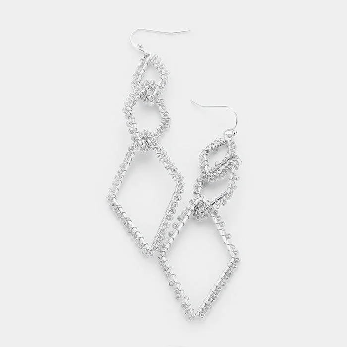 Drop Earrings with Infinity Symbols -Silver Triple Seed Beaded Rhombus Dangle Earrings