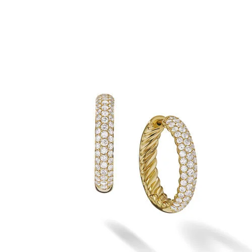 Rhinestone Drop Earrings for Sparkle -DY Mercer Hoop Earrings in 18K Yellow Gold with Pavé Diamonds