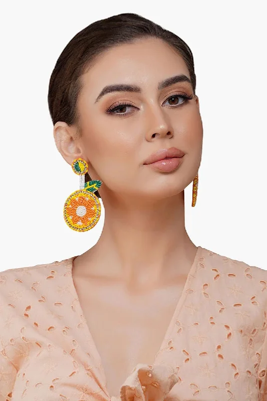 Hypoallergenic Drop Earrings for Sensitive -Orange Beaded Earrings