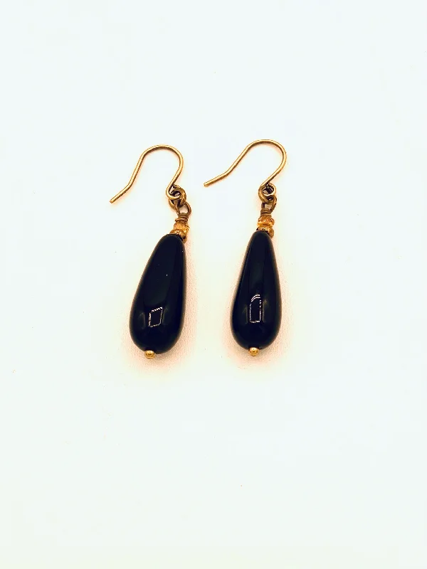 Minimalist Drop Earrings with Simplicity -Czech and German Glass Bead Earrings, Black