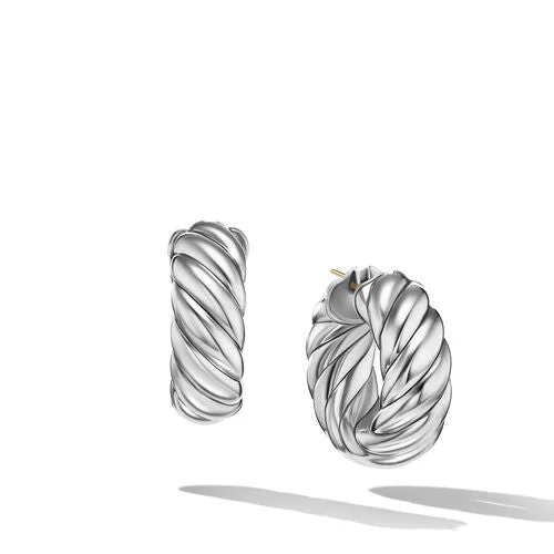 Nickel Free Drop Earrings for Safety -Sculpted Cable Hoop Earrings in Sterling Silver