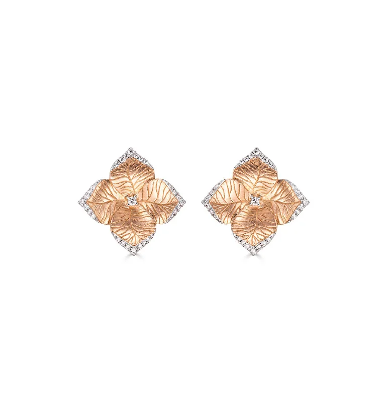 Drop Earrings for Casual Outfit -Sabel Collection Rose Gold Small Flower Stud Diamond Earrings