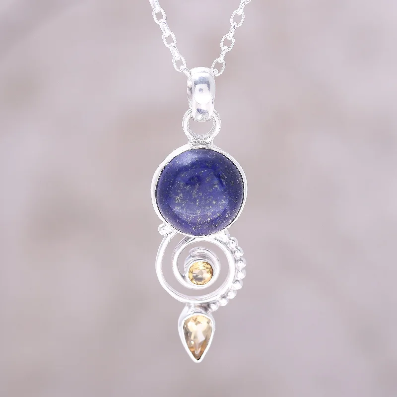 Best necklaces and pendants for everyday wear with minimalist designs-Majestic Spiral Citrine and Lapis Lazuli Spiral Necklace from India