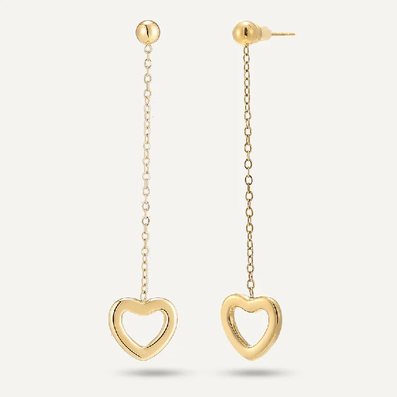 Drop Earrings for Shopping Trip -Heart Shape Post Earrings In Gold-Tone