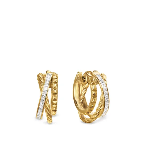 Drop Earrings for Office Wear -Crossover Trio Multi Row Hoop Earrings in 18K Yellow Gold with Diamonds, 18mm