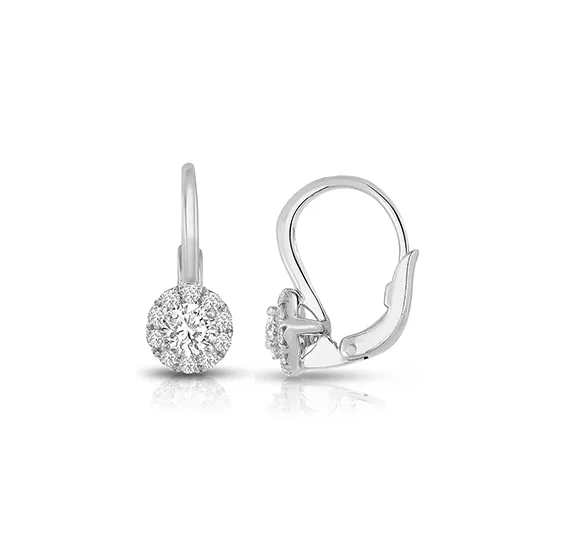 Drop Earrings for Anniversary -Sabel Collection White Gold Round Diamond and Halo Drop Earrings