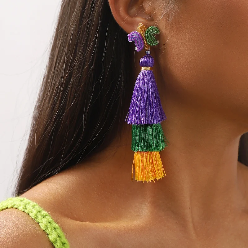 Floral Drop Earrings with Petals -Wholesale Carnival St. Patrick's Day Mask Boots Tassel Earrings