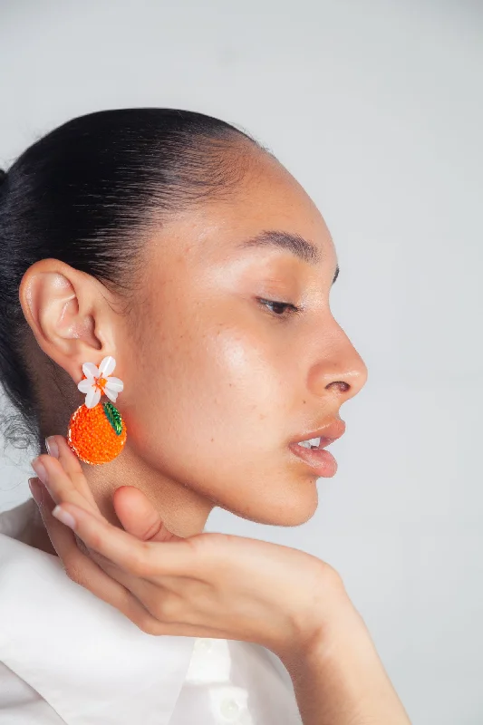 Drop Earrings with Infinity Symbols -Orange Earrings - Olivia Dar