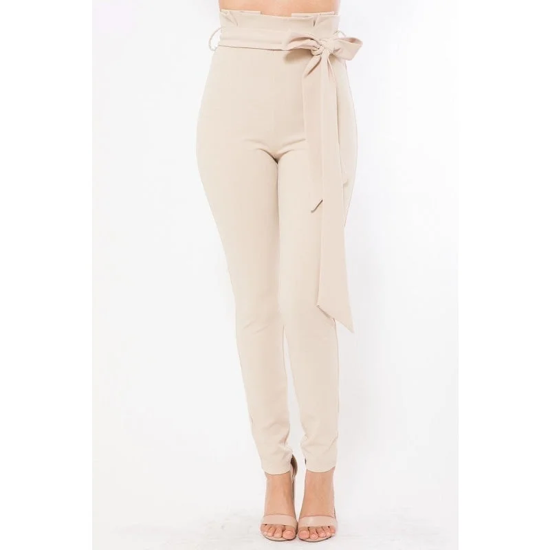 Black Jeans for Formal Look -Women's Beige Color High Waist Fashion Skinny Pants with Fold Detail on Waist