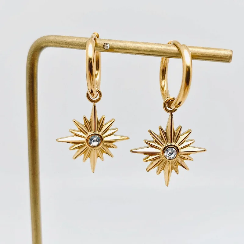 Drop Earrings with Floral Motifs -18K Gold Plated Stainless Steel Star Pendant Huggie Earrings | Fashion Dangling Jewelry