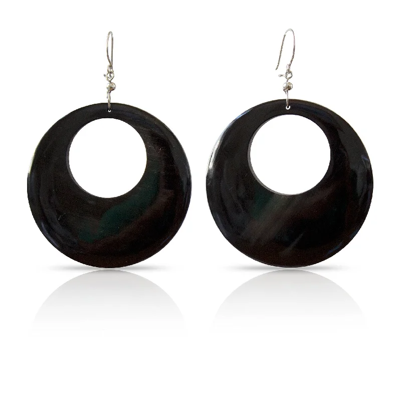 Crystal Drop Earrings for Sparkle -Bull Horn Black Oval Earrings