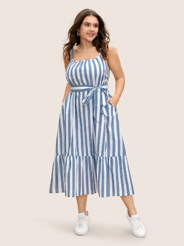 Plus size dresses for stylish looks stay cool -Plus size dresses with sweetheart necklines for a flattering look -Striped Linen Blend Ruffle Layered Hem Dress