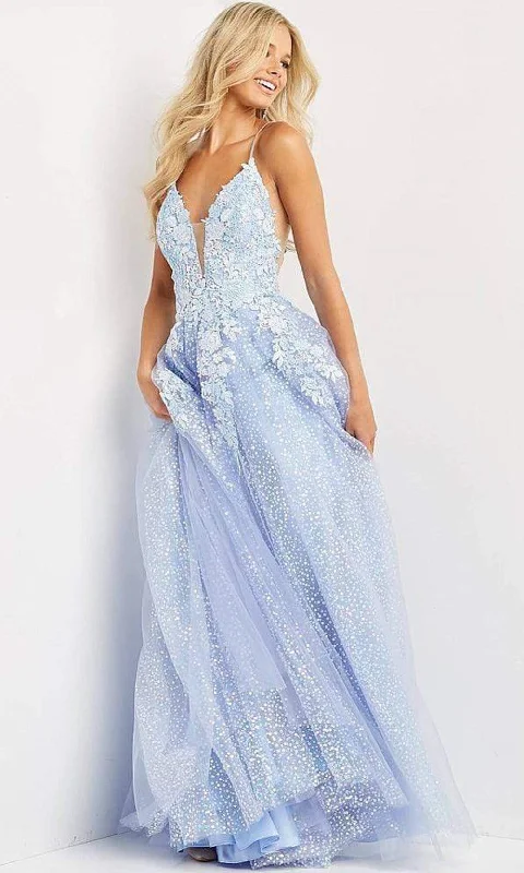 Plus size dresses with jewel tones dazzle quietly -Casual plus size dresses for summer -JVN by Jovani - JVN07252 Floral Sequined A-line Plus Size Prom Gown