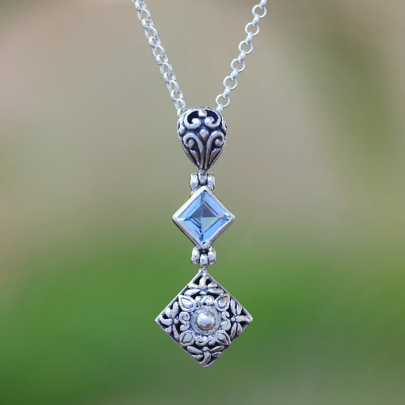 Stunning necklaces and pendants with amethyst gemstones for a calming effect-Dragonflies at Daybreak Blue Topaz and Sterling Silver Dragonfly Pendant Necklace