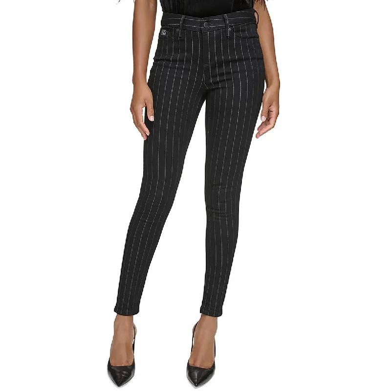 Dark Wash Jeans for Elegance -Karl Lagerfeld Paris Womens Metallic Stripe Slim Leg Skinny Jeans