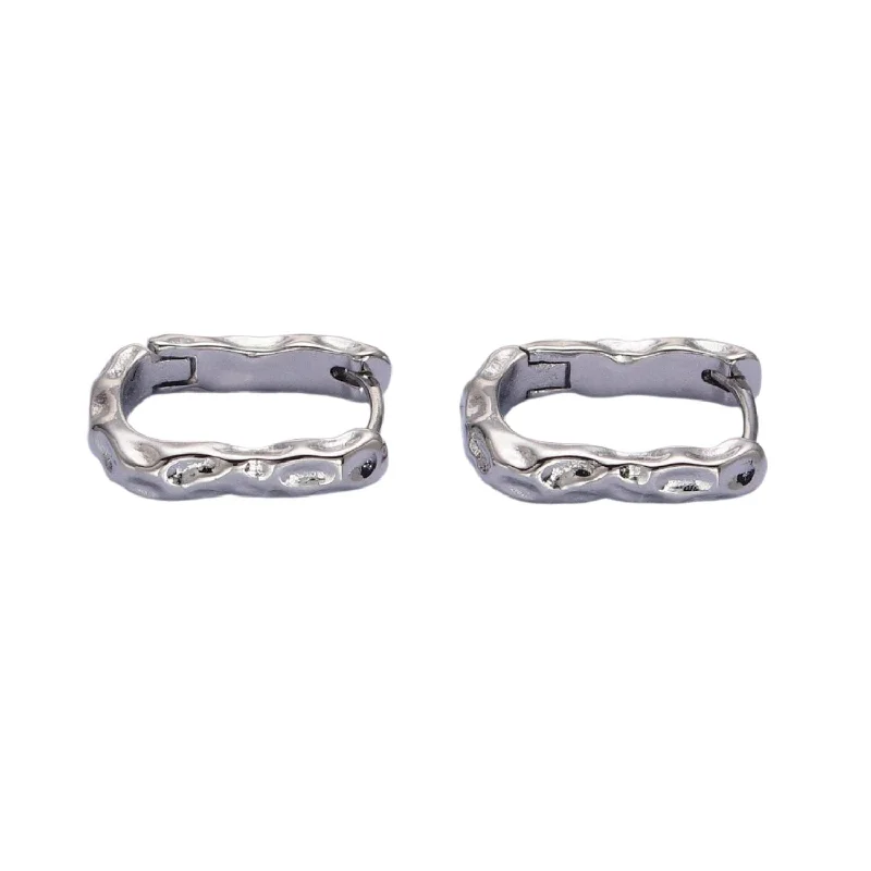 Drop Earrings with Matte Finish -Hammered Textured Oblong Hoop Earrings