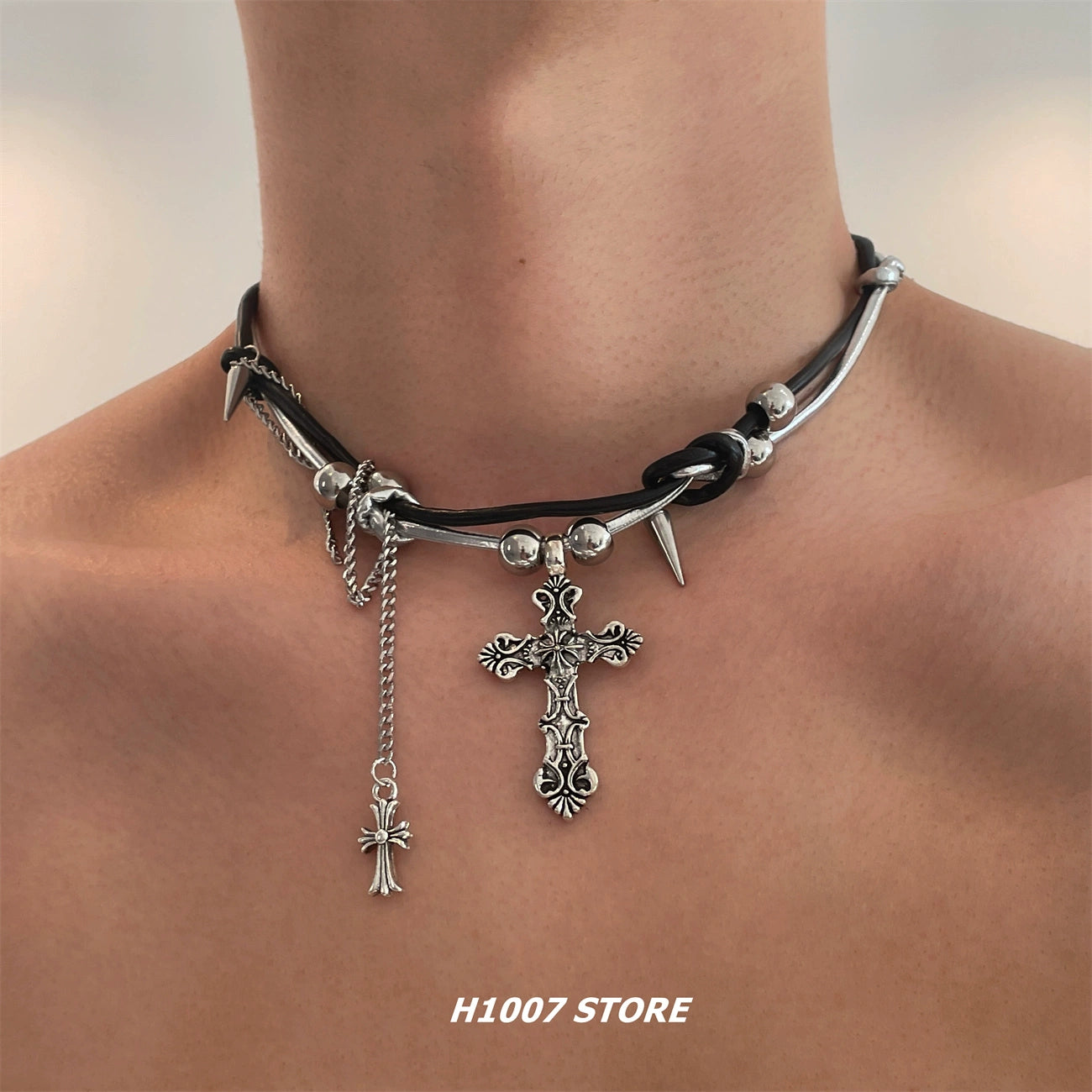 Unique necklaces and pendants with engraved messages for a sentimental gift-Cross Pendant Gothic Choker