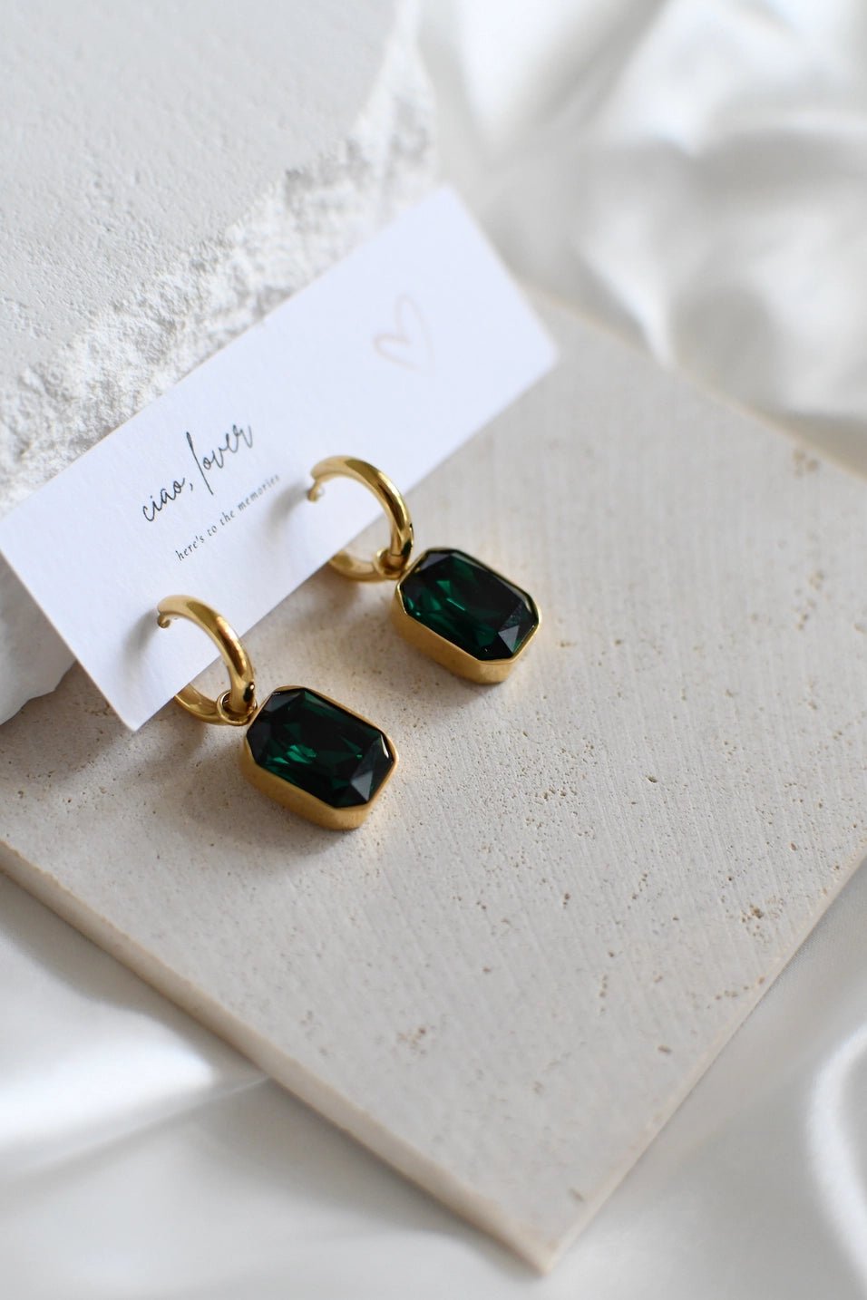 Contemporary Drop Earrings for Fashion -Crystal Drop Earrings - Green