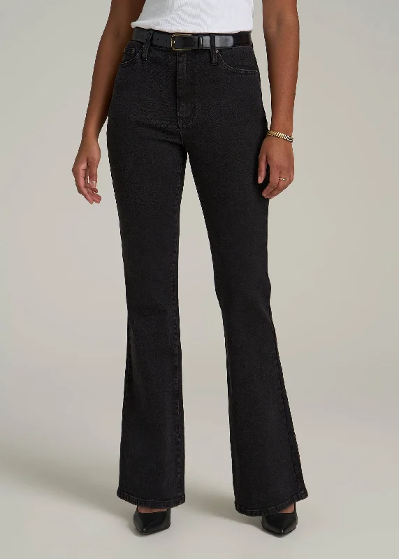 Gym Jeans for Workout -Chloe High Rise Flare Jeans for Tall Women in Onyx Black Wash