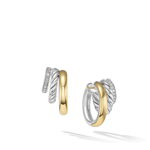 Detachable Drop Earrings with Charms -DY Mercer Multi Hoop Earrings in Sterling Silver with 18K Yellow Gold and Pavé Diamonds