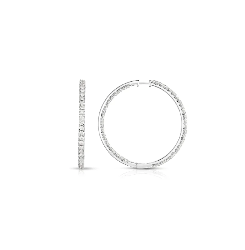 Drop Earrings for Mother's Day -Sabel Collection White Gold Inside Out Round Diamond Hoop Earrings