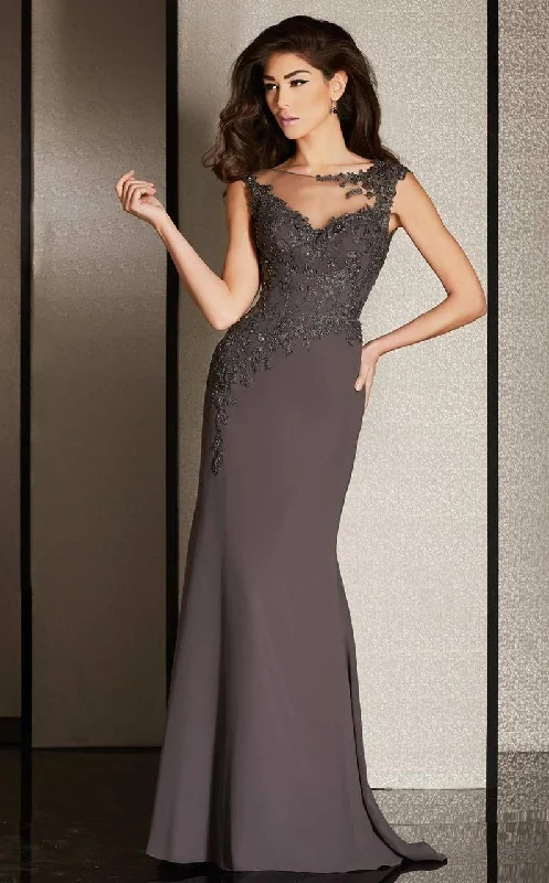 Plus size dresses for fancy nights shine bright -Plus size dresses with flattering fit and flare -Clarisse - M6240 Applique Illusion Bateau Dress