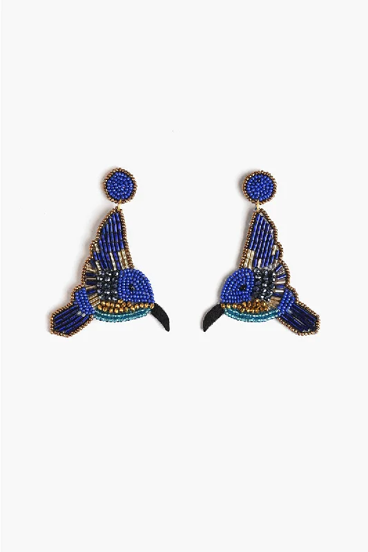 Small Drop Earrings for Delicate -Blue Queen Beaded Earrings