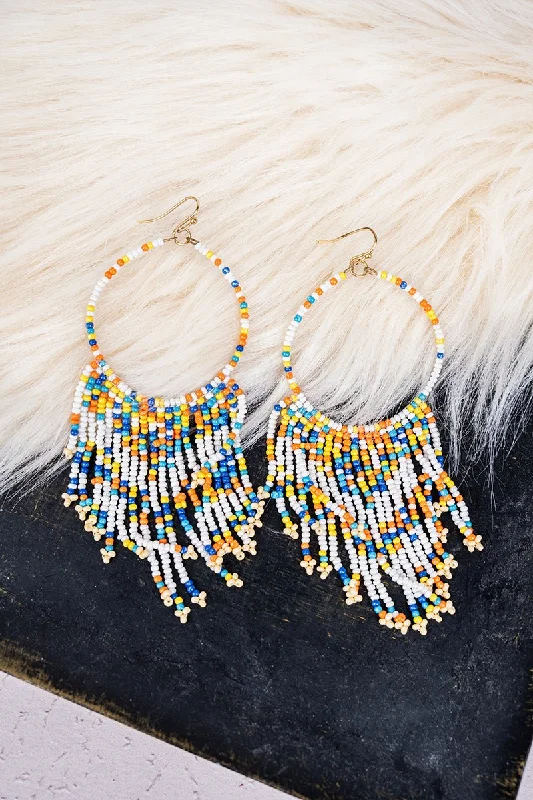 Hippie Drop Earrings with Beads -SALE! Multi-Color Seed Bead Teardrop Fringe Earrings